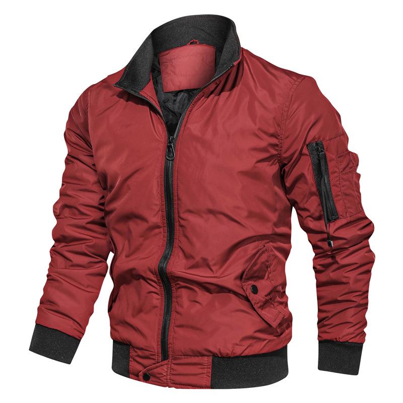 Chaquetas Bomber Militares para Hombre Casual Sólido Cremallera Chaqueta de Piloto Cuello Mao Abrigo