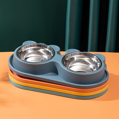 1Pc Conjunto de tigelas duplas para cães - Aço inoxidável, anti-capotamento, suporte antiderramamento, perfeito para beber, fácil limpeza, economiza espaço