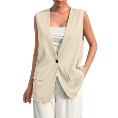 Women Vest Sleeveless Single Button Western Slim Fit Coat Cardigan Suit Style Pure Color Deep V Neck Formal Business
