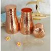 Pure Copper Bedroom Water Bottle with Inbuilt Glass, Hammered Shine Design, Drinkware and Storage Purpose, 1 Litre (Pack of 2)