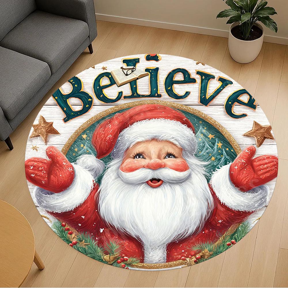 1PC Santa Claus Believe Office Round Area Rug, Under Office Chairs Bedroom Living Room Home Decor, Carpet for Office -1110145