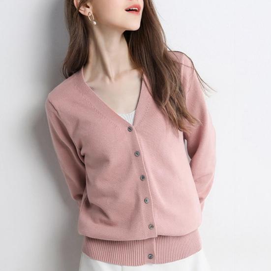 Women Sweater Coat V-neck Long Sleeve Single Breasted Knitting Sweater Solid Color Ribbed Trim Warm Knitted Cardigan