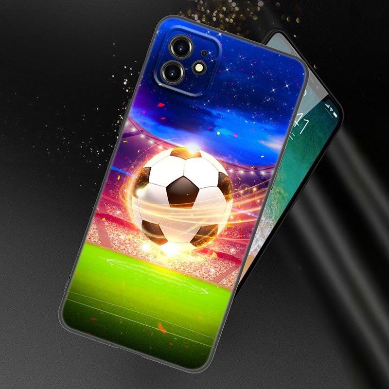 Apple iPhone 13 12 Mini 11 Pro XS Max XR X 8 7 6S 6 Plus SE 2022 2020 5S 5 uchun Olov Futbol To'pi Futbol To'pi Telefon G'ilofi Qora Qopqoq