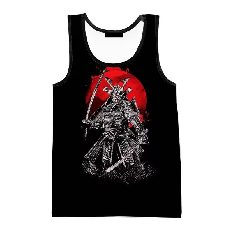 Verão Samurai Japonês Regatas Estampadas em 3D Moda Casual Masculina Streetwear Colete Regata Sem Mangas Oversized Roupa de Ginásio Masculina