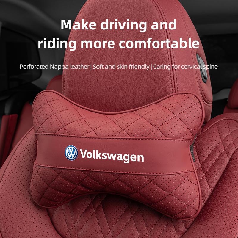 T26Car Seat Headrest Plaid Leather Neck Pillow For Volkswagen Golf Amarok T5 Phaeton Passat b6 Memory Foam Head Support Accessories