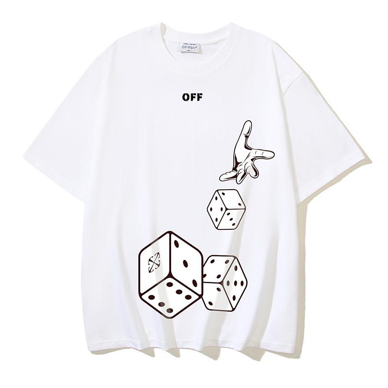 1102 Off-White 2025 Spring/Summer New Dice Arrow Pattern Round Neck Hooded Short Sleeved Men's and Women's T-shirts