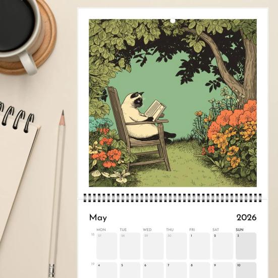 Cats Chillin' With Book 2026 Wall Calendar Funny Cat-Themed 12 Monthly Planner