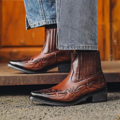 Men's Chunky Heel Dress Chelsea Boots with Belt Buckle Anti-Slip Low Block Heels High Top Formal Oxford Shoes Casual Business Chukka Booties for Men