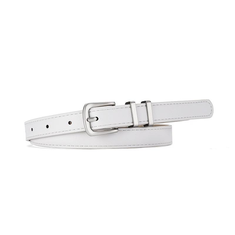Trendy Women's Y2k Denim Style Pu Leather Belt With Chic Simple Silver Buckle