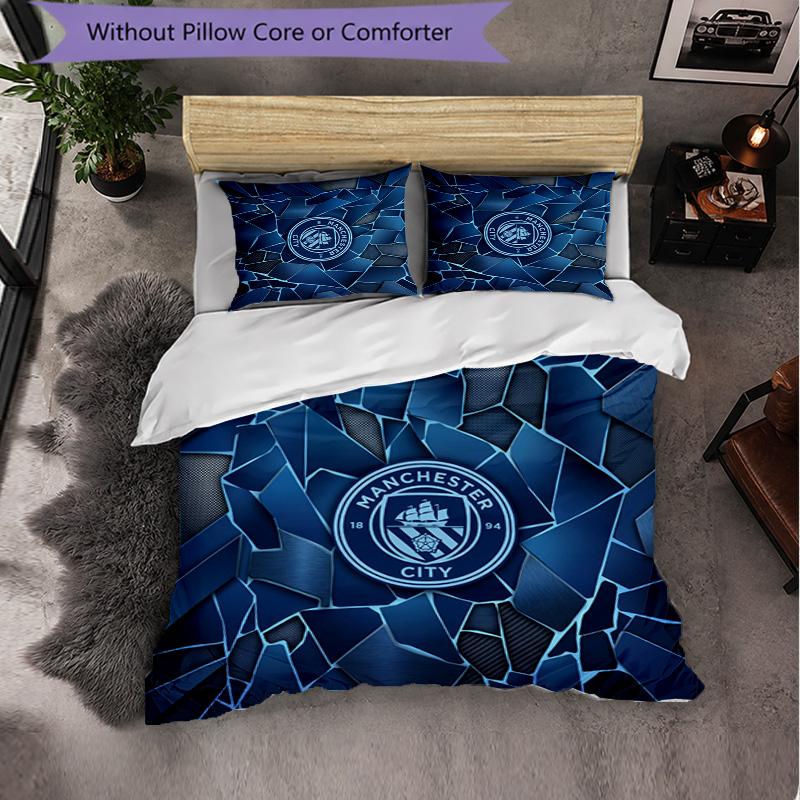 Set Lenzuola Manchester City Modello 3 Pezzi Morbida Copripiumino in Microfibra con Federe per Camera da Letto