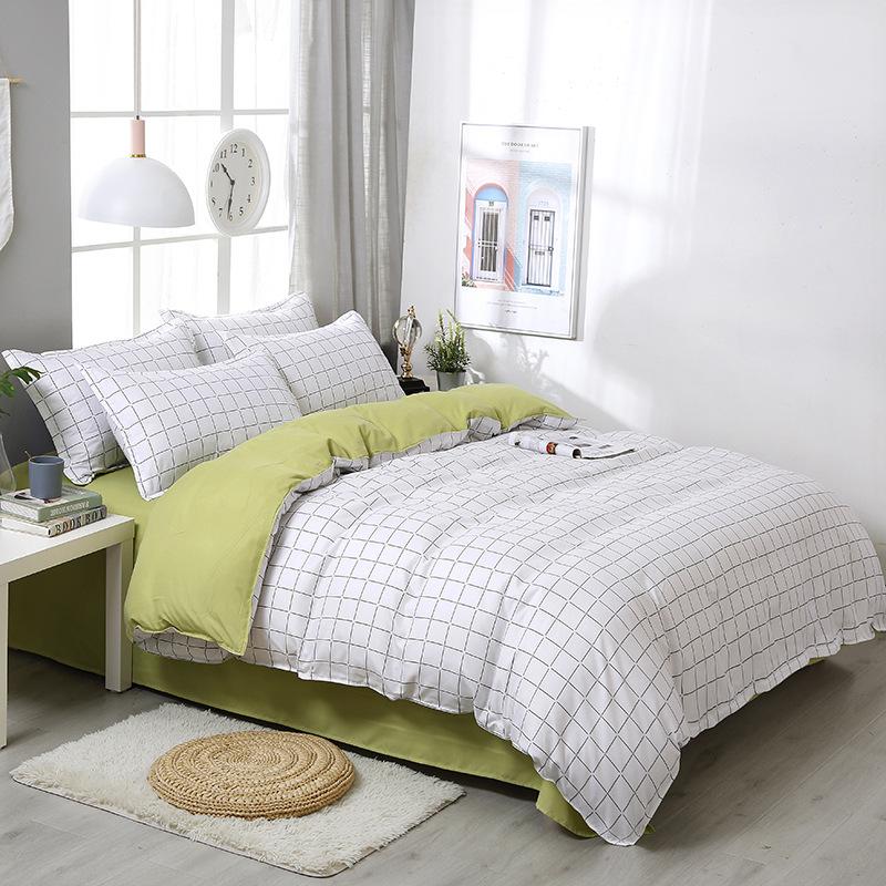 Four Seasons Sengesett 4 stk børstet sengetøy Husholdningsstudent-trykt laken Dynetrekk Putevar for King Queen Beds