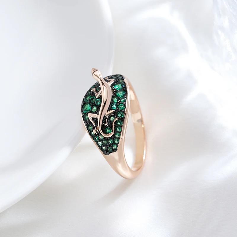 Black Texture Green Zircon Golden Gecko Rings Women Personality Comfort Accessories Fashion Costume Jewelry