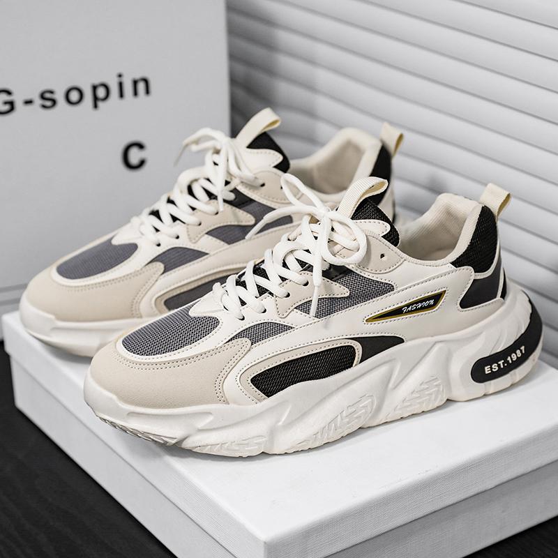 Thick Sole Versatile Clunky Sneaker for Men  New Trend Mesh Lace Up Breathable Casual Sports Shoes Increased Soft Soles