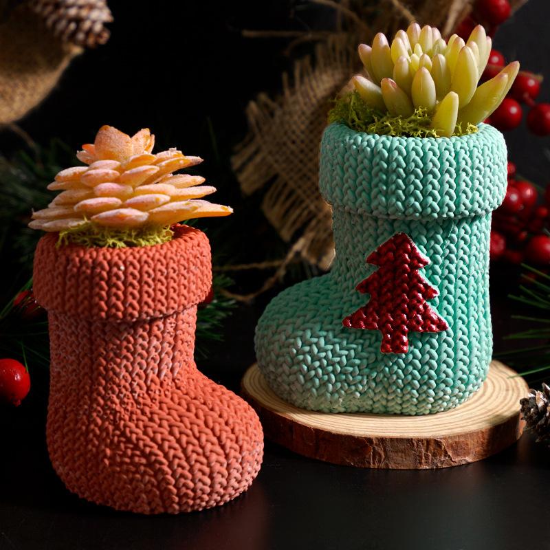 Christmas Knitted Stocking Candle Holder Silicone Mold Christmas Sock Decoration Ornament Resin Mold Handmade Xmas DIY Gift
