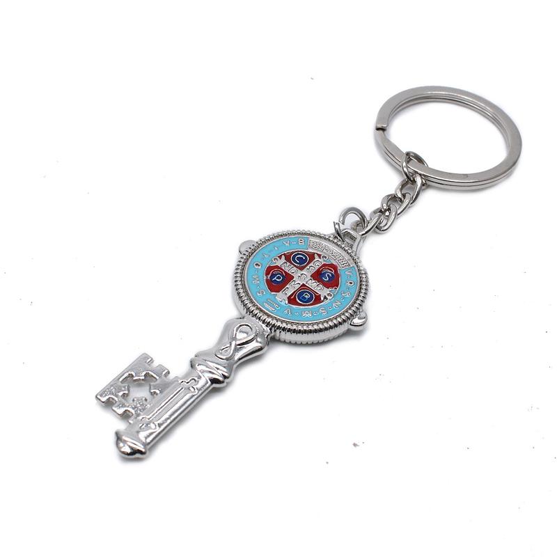 2 Pcs Multicolor Key Exorcist St. Benedict's Cross Keychain Pendant Circle Ring Religious Church Gift Bag Accessories.