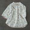 Johnature Women Chinese Style Shirts Tops Stand Half Sleeve Tops Summer Vintage Print Floral Blouses