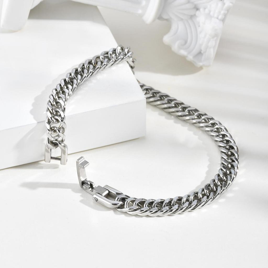 Vnox Simple Women's Stainless Steel Link Chain Cuban Bracelets With Fold Over Clasp Stainless Steel Jewelry Length 16.5cm