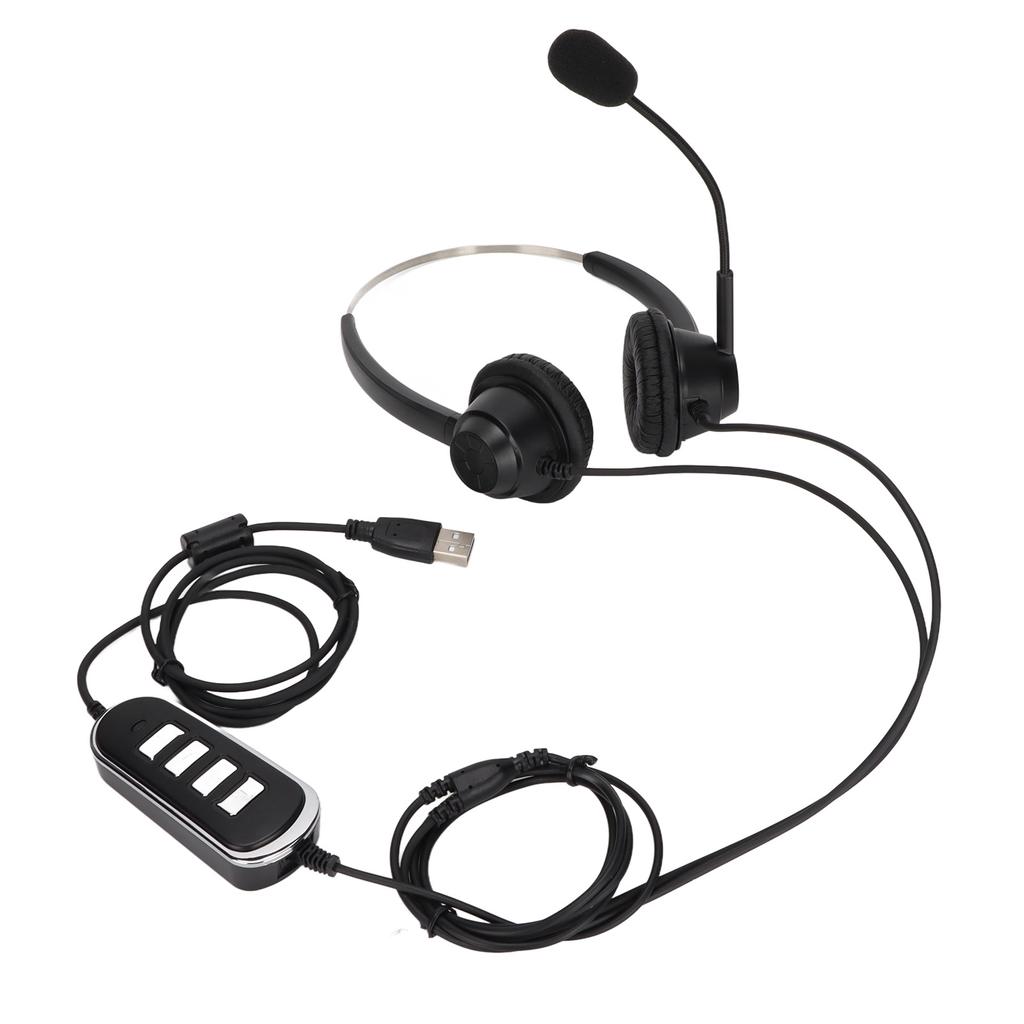 Telephone Headset Noise Reduction Binaural RJ9 Plug Corded Business Headphone with Mic USB Sound