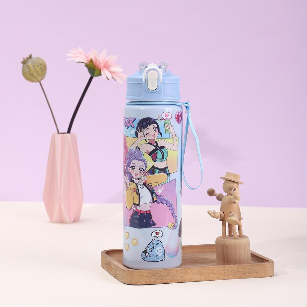Straw Cup Children's Cute Cartoon Bouncing Cup with Lifting Rope Large Capacity Plastic Cup