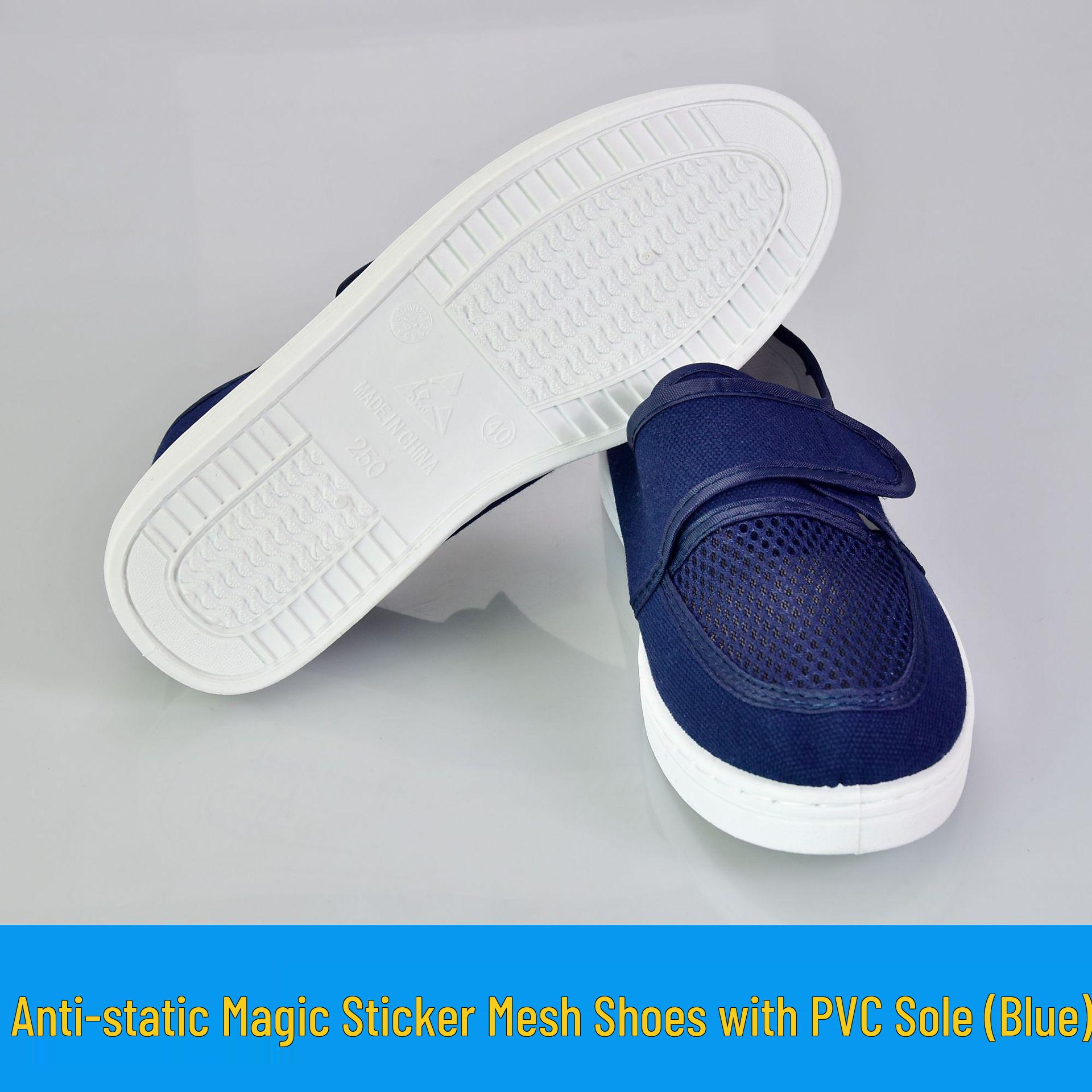 Non-slip Anti-static PVC Mesh Cleanroom Shoes with Velcro Closure Blue; 41