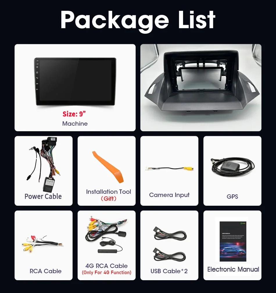 For Ford Kuga 2 Escape 3 2012-2019 Car Radio Wireless Bluetooth Carplay Android 14 Multimedia GPS Navigation Touch Screen Stereo