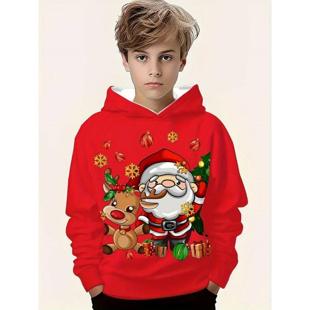 Christmas Children's Hoodie Santa Claus Cartoon 3D Print Long Sleeve Boys Clothing Holiday Fashion Sweatshirt Pullover Kids Tops