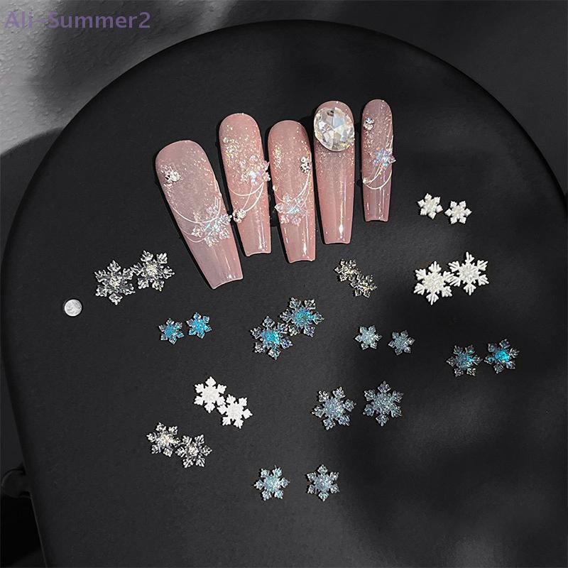 {MX} 50Pcs Christmas Glitter Resin Ice Snow Nail Charms Sparkling White Clear Snowflake Nail Art Decoration Manicure Accessories