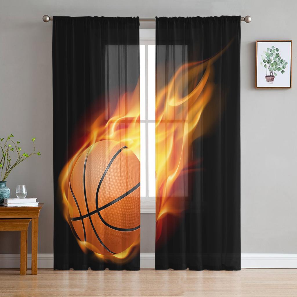 I Love Basketball Player Black Sheer Curtains for Living Room Modern Voile Curtain Bedroom Tulle Curtains Window Drapes Decor