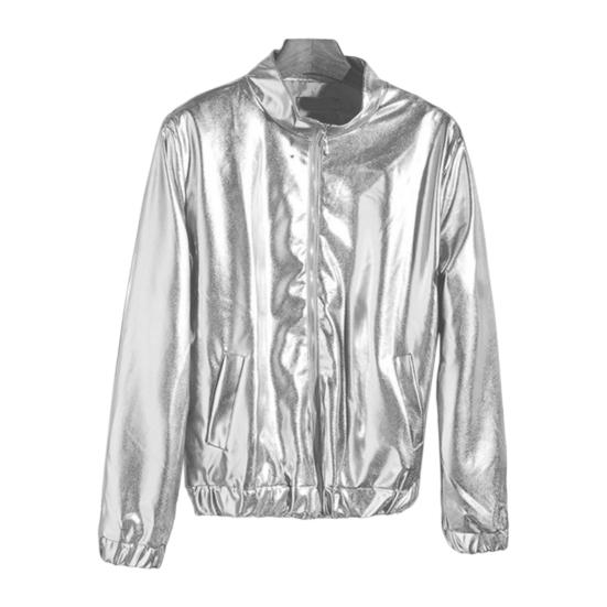 Men Jacket Zipper Closure Sparkling Long Sleeve Breathable Windproof Keep Warm Cotton Blend Autumn Shining Men Zip-up Jacket Streetwear for Daily Wear