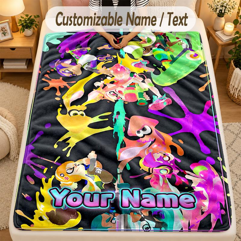 Flannel BlanketSplatoon Custom Name Text Personalized Soft Warm Throw Blanket Home Decor Gift