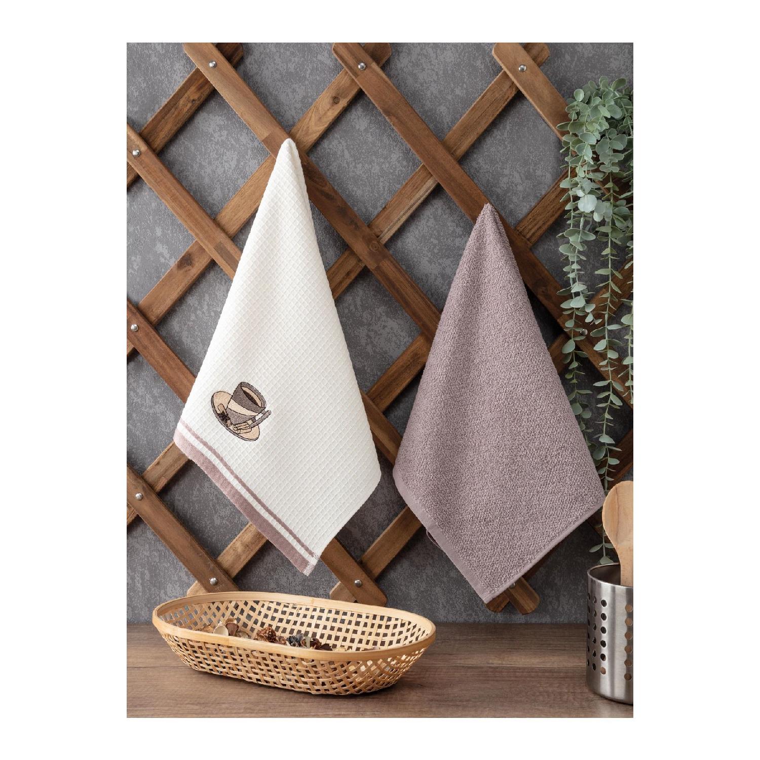 

Набор из 2 кухонных полотенец бежевого цвета с вышивкой «Чашка капучино»