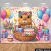 2D Flat Printing Capybara Birthday Backdrop for Girls' Party & Photo Shoot