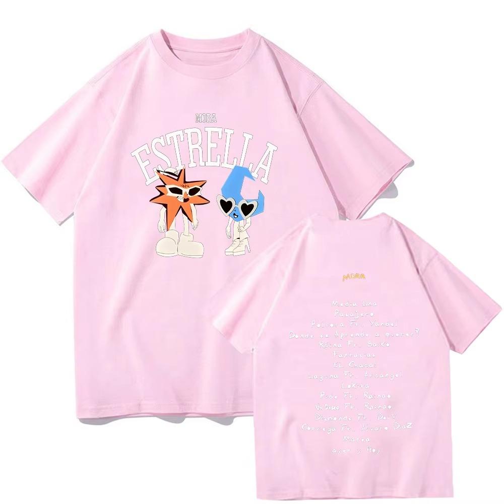 2026 Mora Estrella and Media Luna Graphic Tshirt Rapper Mora Merch T Shirts Women Men Cotton High Street Tee Short Sleeve top
