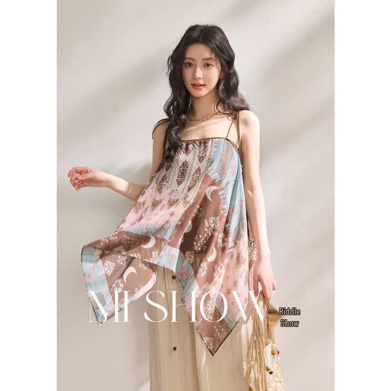 Mishiu French Retro Coffee Camisole Top M