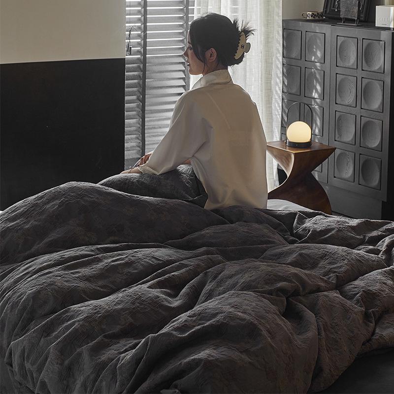 Retro Wabi-Sabi Pure Cotton Jacquard Four-Piece Bedding Set - Vintage High-End Feel Sheets & Duvet Covers