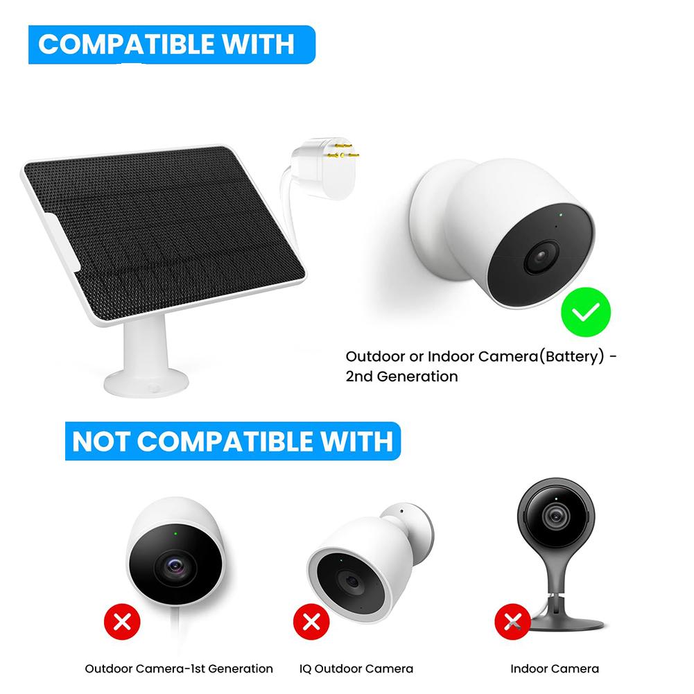 Solar Cells Charger with Rack and Screwdriver Wall Mount Solar Panels 4W 5V 360° Rotation for Google Nest Camera Outdoor Indoor