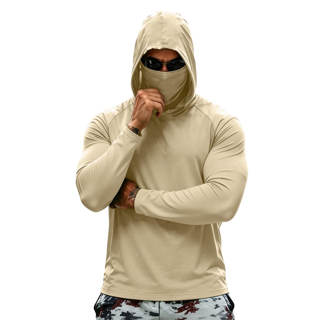 Men's Lightweight Long Sleeve Hooded Shirt Sun Athletic Pullover for Outdoor Sports Fishing and Fitness Activities