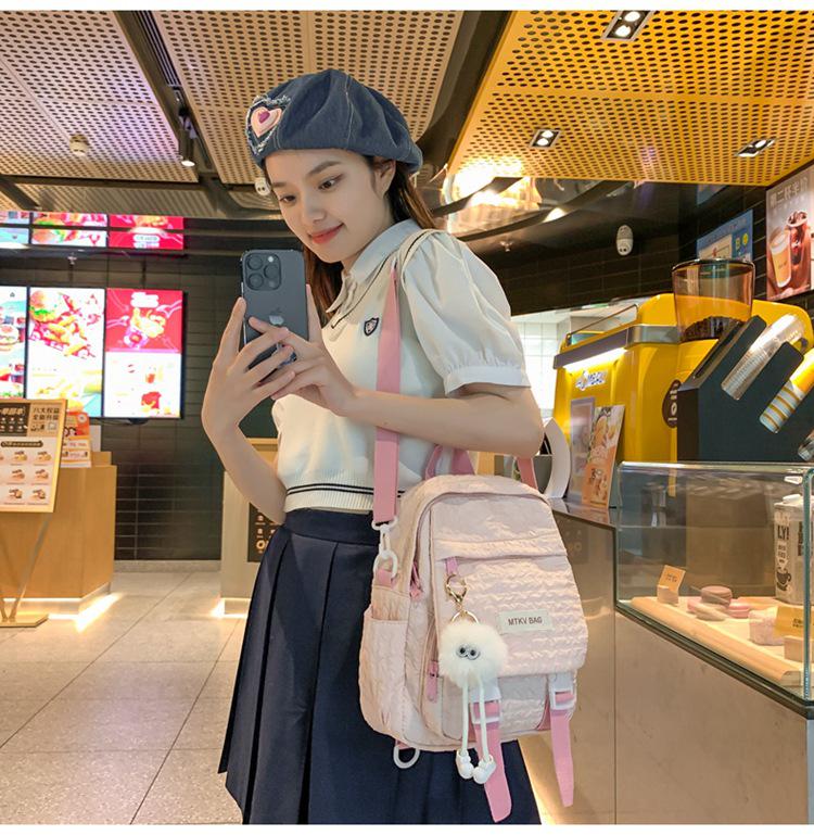 Adorable Candy Color Backpack with Korean Pendant - Milky Macaron Shades for Students