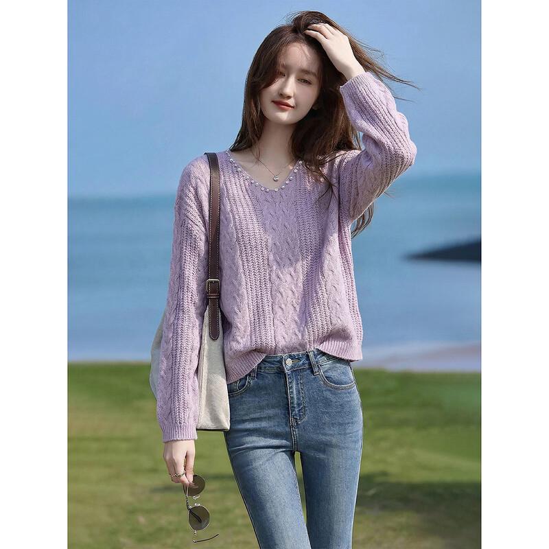 

Элегантный вязаный свитер в французском стиле с жемчугом One Size