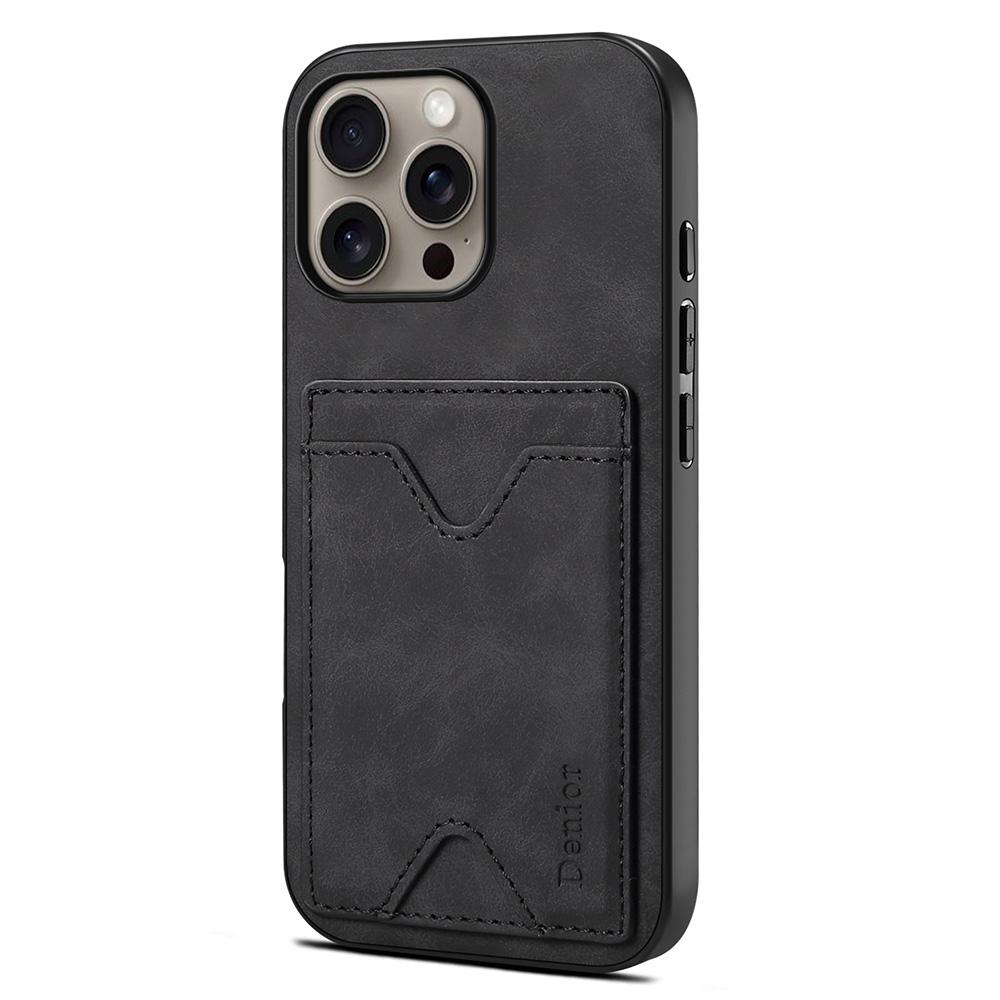 DENIOR For iPhone 16 Pro Max Case Leather+TPU Card Slot Kickstand Phone Cover