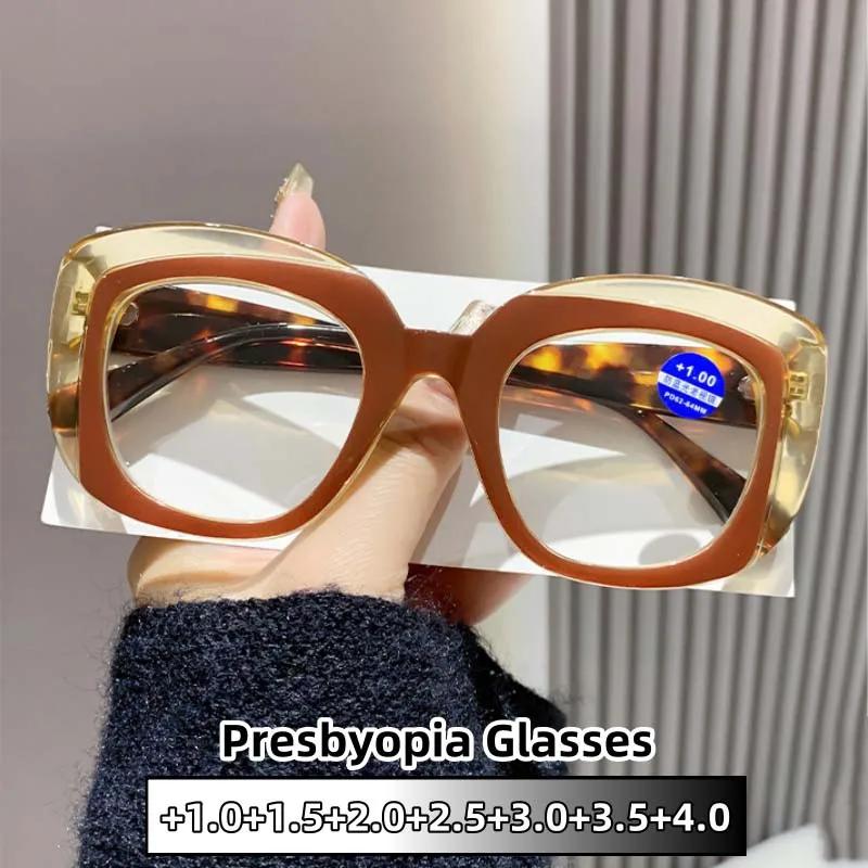 Women's Large Frame Reading Glasses Unisex Fashion Luxury Blue Light Blocking Hyperopia Trendy Round Oversized Far Sight Eyewear