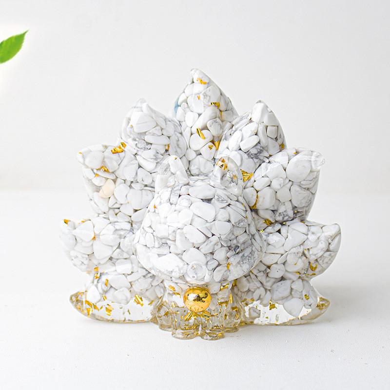 Mythical Creature Resin Crystal Nine Tailed Fox Ornament For Tabletop Decor Gift