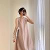 Women's Pink Sleeveless Petite Vest Dress - Summer 2025 Seaside Style, Vacation-Inspired, Slimming, Long Dress