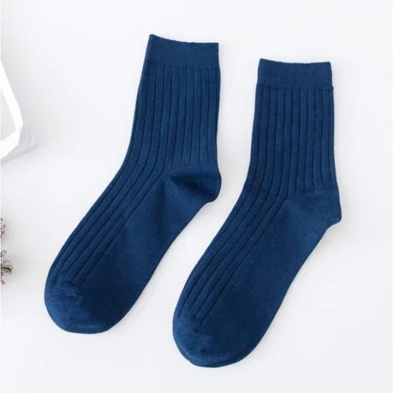 Fashion Solid Color Mens Long Socks Soft Cotton Breathable Stripe Non-slip Mid-tube Sock School Uniform Daily Wear Crew Socks