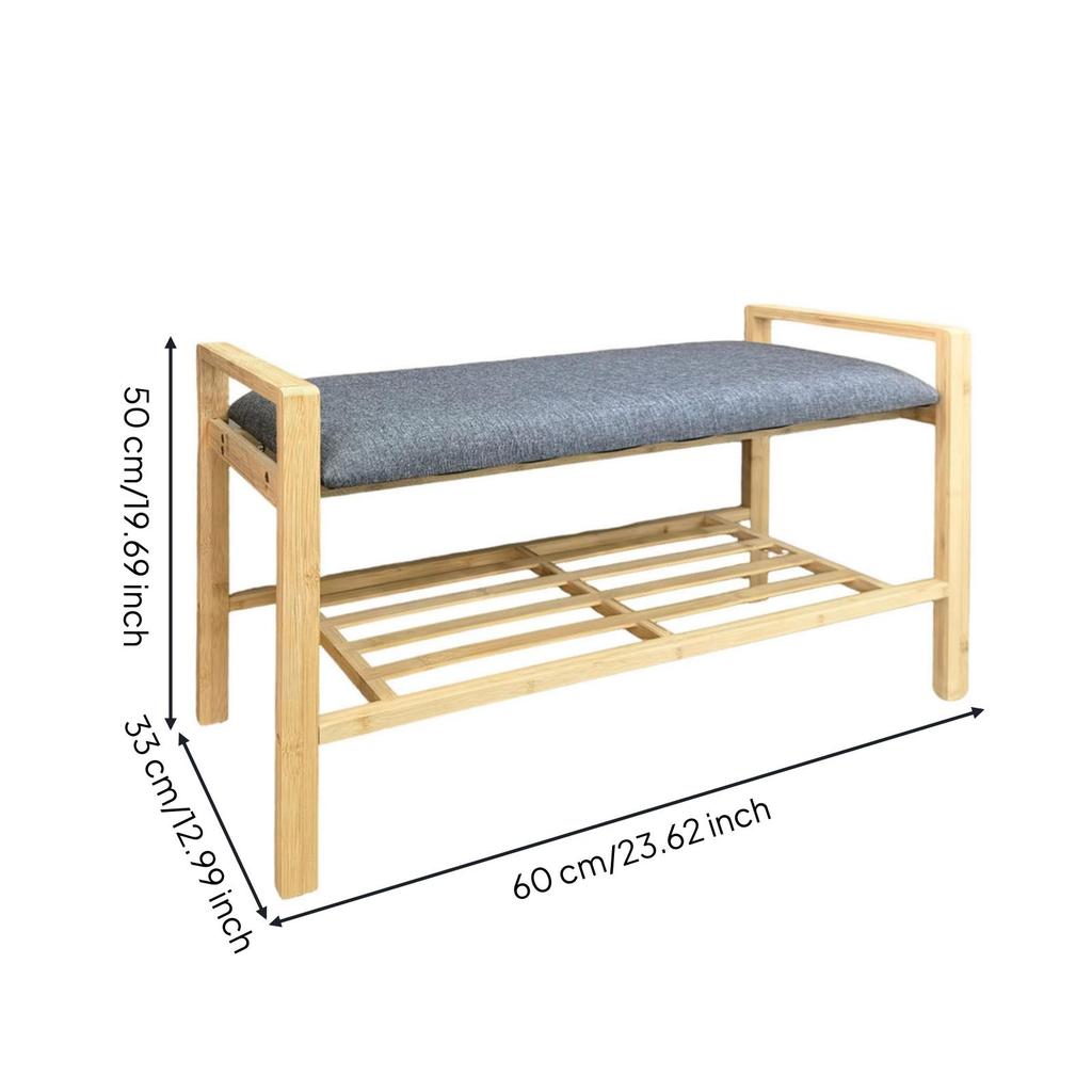 Bamboo Shoe Bench with Shelf Comfortable Furniture Stable for Bedroom
