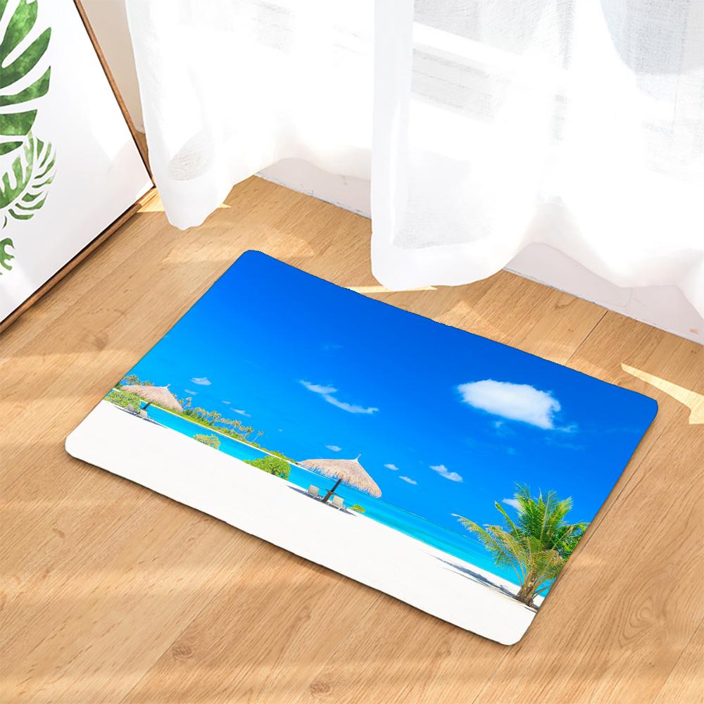 Sea Beach Palm Tree Scenery Decoration Kitchen Door Mats 40x60 Flannel Carpet Doormat Indoor Floor Bathroom Anti-Slip Rug