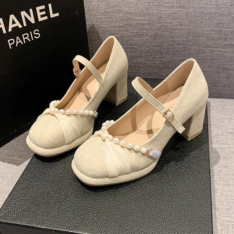 

Французский маленький ароматный стиль высокий каблук с юбкой толстый каблук одинарная обувь женская носить долго не устают ноги милый сладкий интернет-знаменитость попул 40 бежевый