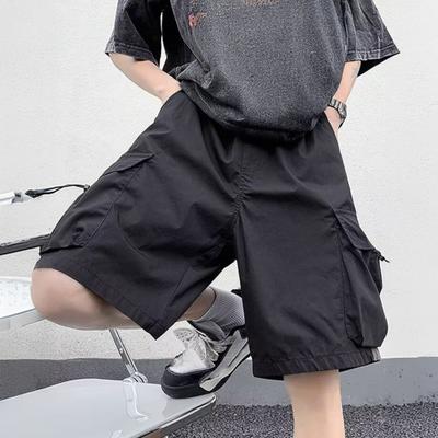 Men Cargo Shorts Elastic Waist Adjustable Drawstring Wide Leg Shorts