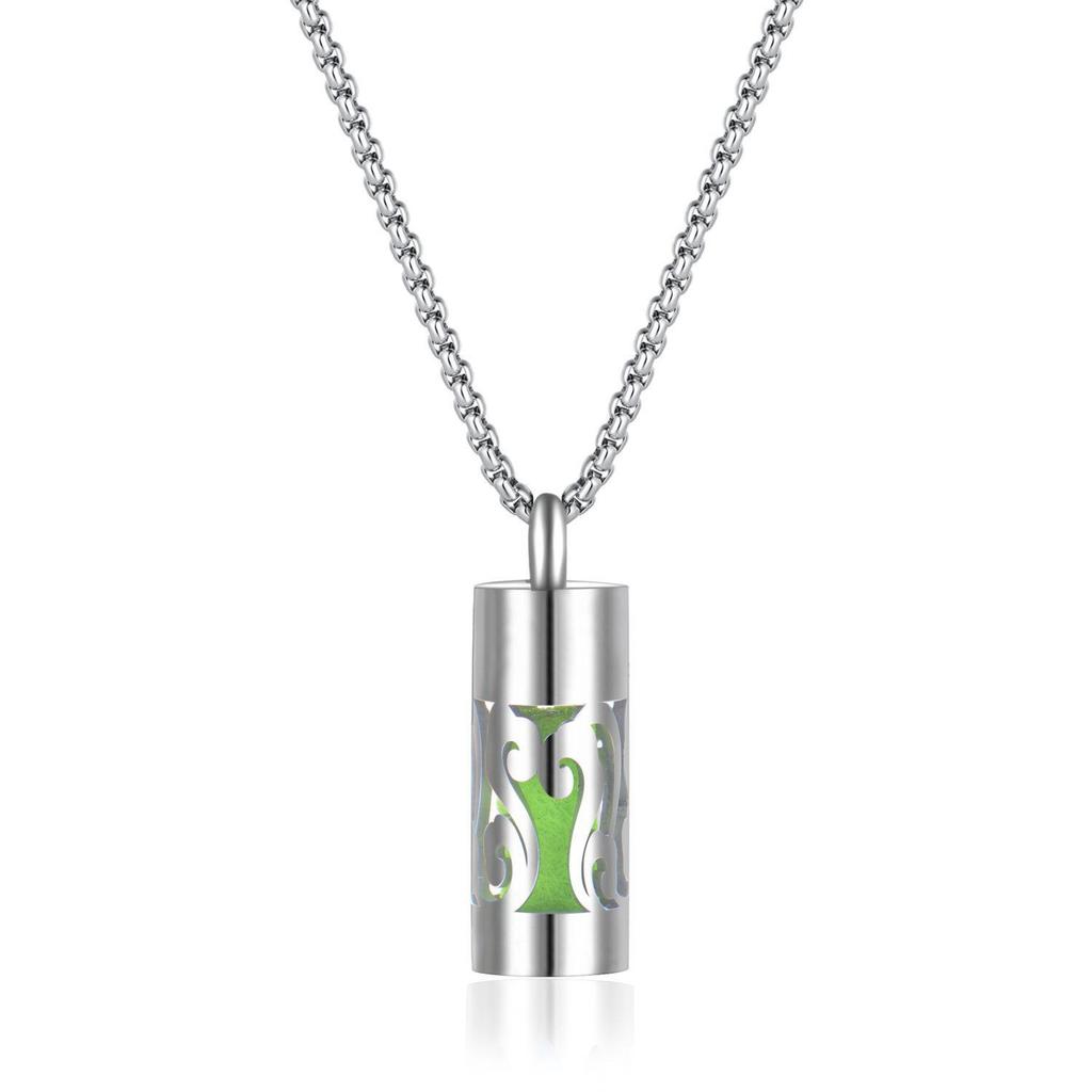 Stainless Steel Aromatherapy Pendant Necklace with Hollow Cylinder and Cross Pendant