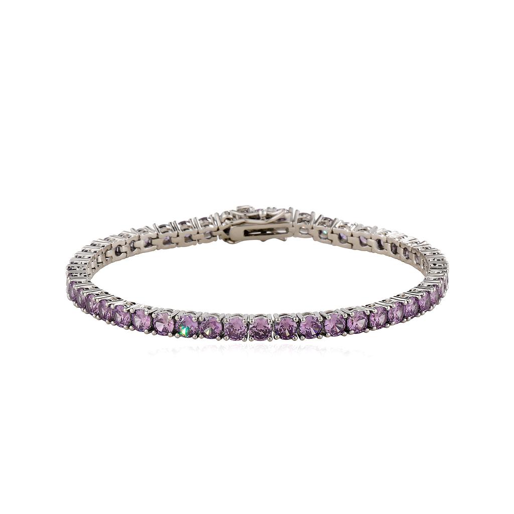 Bracciale Tennis Iced Out a Riga Singola con Zirconi Colorati in Ottone Placcato Rodio Gioielli di Moda per Donna Regalo